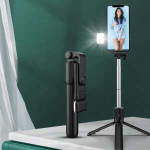 Bluetooth Remote Control Selfie Stick With Light (Black)