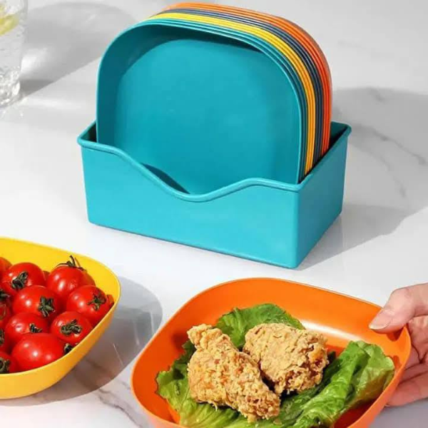 10 Pcs Plastic Plates With Stand, Multi-function Dish,Square Lightweight Wheat Straw Plates, Deep Dinner Dishes