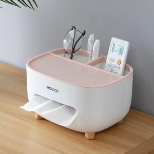 ECOCO Desktop Tissue Box Cover Holder with Storage, Napkin Tissue Box, Multi-Function Tissue Box Storage Organizer
